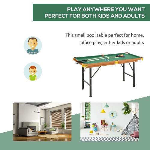 Soozier 55" Portable Mini Billiard Table Free Standing Foldable with All Accessories Home Pool Game Table Includes Cues, Ball, Chalk, Rack, Green