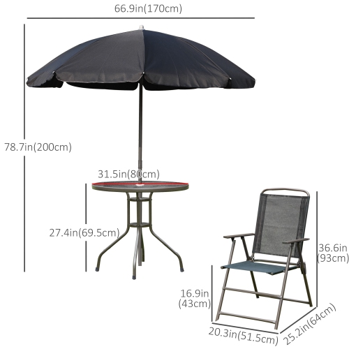 Outsunny 6 Pieces Patio Dining Set with Umbrella, Outdoor Furniture Set with Round Table and 4 Folding Chairs for Garden, Lawn, Deck, Black