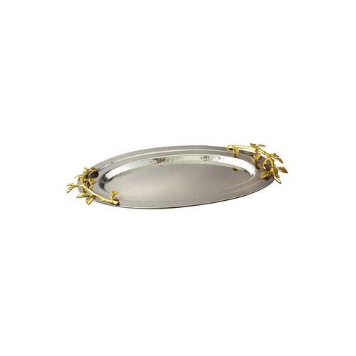 Elegance Gilt Leaf Oval Hammered Stainless Steel Tray 16-1/2" x 10"