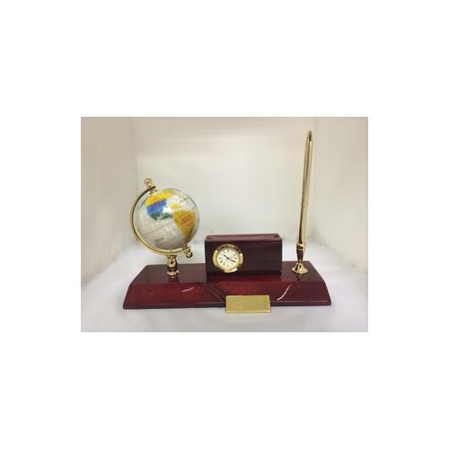 Elegance Executive Desk Set Globe Cardholder Clock Pen Stand