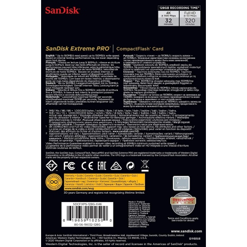 SanDisk Extreme PRO 128GB CompactFlash Memory Card UDMA 7 Speed Up to 160MB/s- SDCFXPS-128G-X46