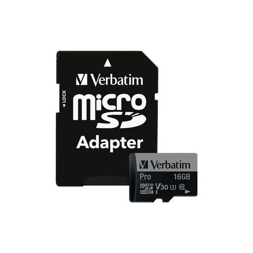 Verbatim 16GB Pro 600X microSDHC Memory Card with Adapter, UHS-I V30 U3 Class 10 47040