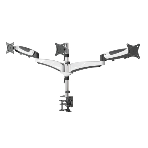 Amer Mounts Gas Spring Loaded Articulating Triple Arm Mount For 15"-28" LED LCD Monitors - Clamp and Grommet Base - HYDRA3