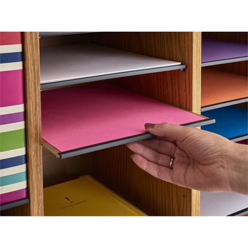 Safco Medium Oak 36 Compartment Wood Adjustable File Organizer Light Brown