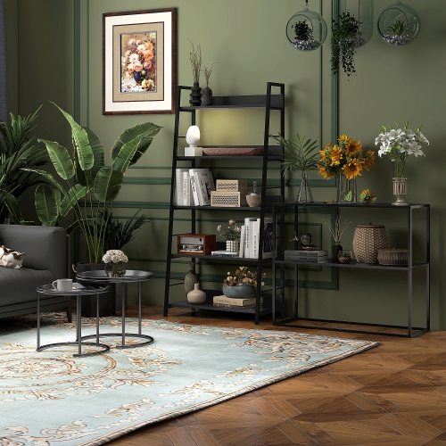 HOMCOM Modern Bookshelf Storage with 5-Tier Wide Shelving, Metal Frame, Wooden Bookcase for Living Room Library Home Furniture, Black