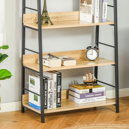 HOMCOM Modern Bookshelf Storage with 5-Tier Wide Shelving, Metal Frame, Wooden Bookcase for Living Room Library Home Furniture, Oak