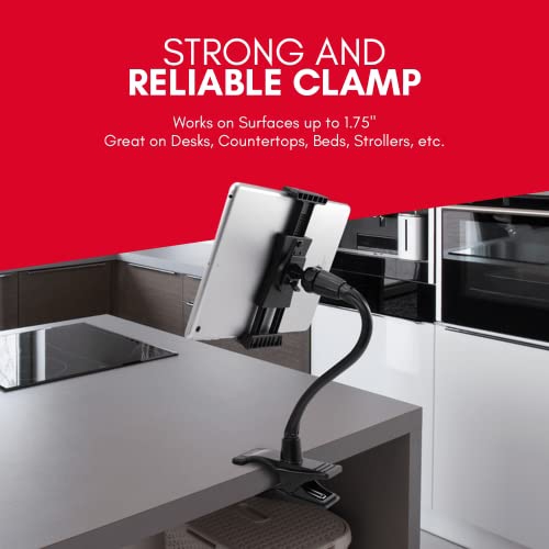 Macally Flexible and Adjustable Gooseneck Clip On Desk or Kitchen Table Holder Clamp Mount for iPad Air / Mini, Tablets, iP...