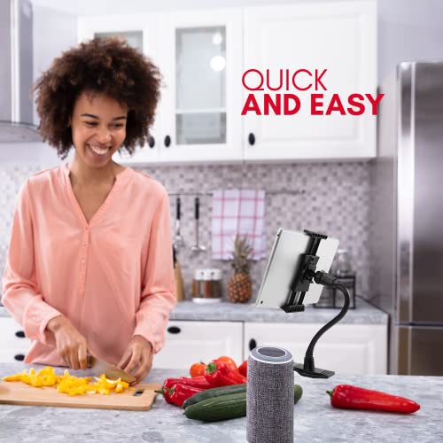 Macally Flexible and Adjustable Gooseneck Clip On Desk or Kitchen Table Holder Clamp Mount for iPad Air / Mini, Tablets, iP...