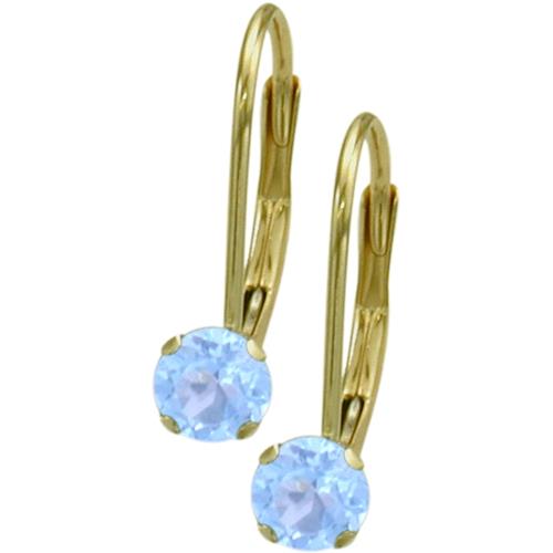 March 10 Karat Yellow Gold Created 0.50tcw. 4mm Aquamarine Leverback Gem Earrings