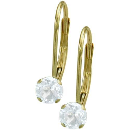 April 10 Karat Yellow Gold Genuine 0.60tcw. 4mm White Topaz Zirconia Leverback Gem Earrings