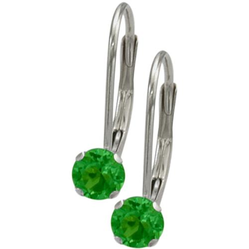 May 10 Karat White Gold Created 0.50tcw. 4mm Emerald Leverback Gem Earrings