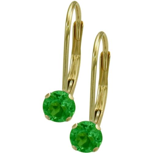 May 10 Karat Yellow Gold Created 0.50tcw. 4mm Emerald Leverback Gem Earrings