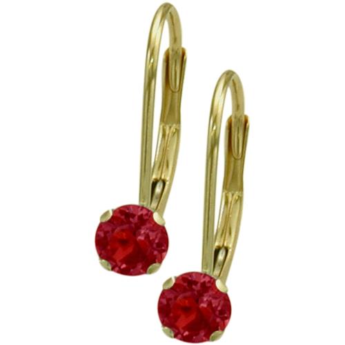 July 10 Karat Yellow Gold Created 0.50tcw. 4mm Ruby Leverback Gem Earrings