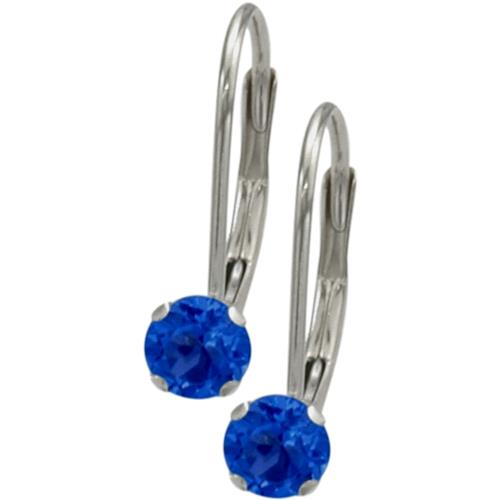 September 14 Karat White Gold Created 0.50tcw. 4mm Sapphire Leverback Gem Earrings