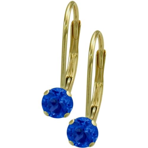 September 10 Karat Yellow Gold Created 0.50tcw. 4mm Sapphire Leverback Gem Earrings
