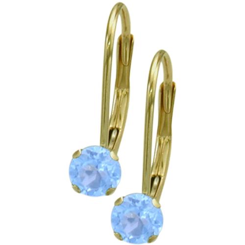 December 10 Karat Yellow Gold Genuine 0.52tcw. 4mm Blue Topaz Leverback Gem Earrings