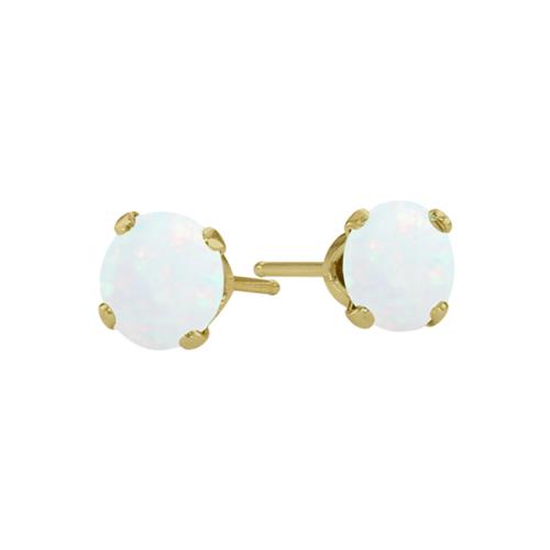 Genuine 5mm Round Opal 14 Karat Yellow Gold Stud Earrings