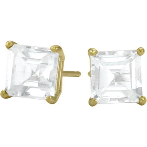 1.30Ct. Genuine 5mm Square Princess Cut White Topaz 14 Karat Yellow Gold Stud Earrings