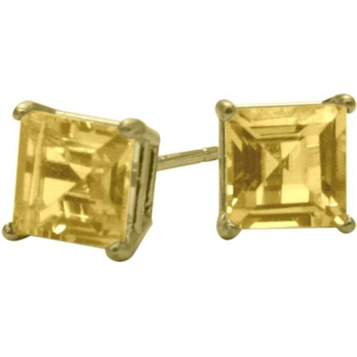 1.20Ct. Genuine 5mm Square Princess Cut Citrine 14 Karat Yellow Gold Stud Earrings