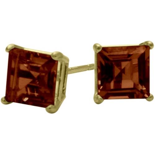 0.80Ct. Genuine 4mm Square Princess Garnet 14 Karat Yellow Gold Stud Earrings
