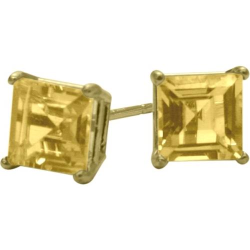 0.65Ct. Genuine 4mm Square Princess Citrine 14 Karat Yellow Gold Stud Earrings