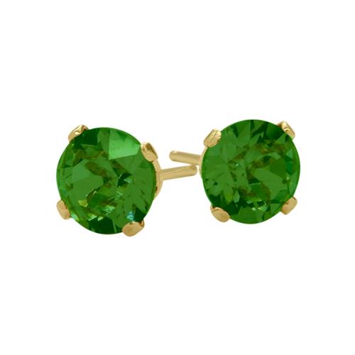 0.90Ct. Created 5mm Round Emerald 14 Karat Yellow Gold Stud Earrings