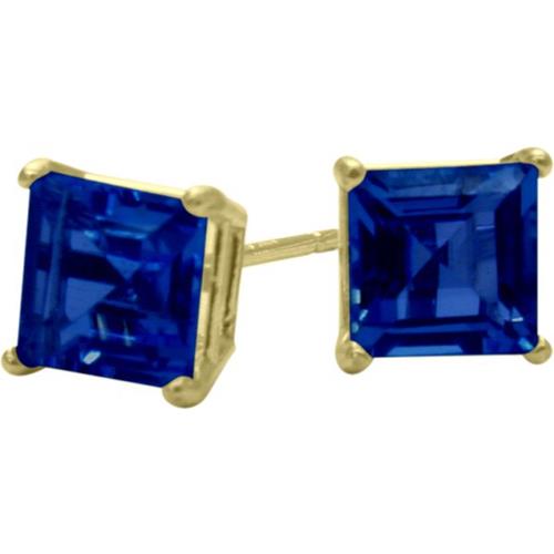 1.20Ct. Created 5mm Square Princess Cut Sapphire 14 Karat Yellow Gold Stud Earrings