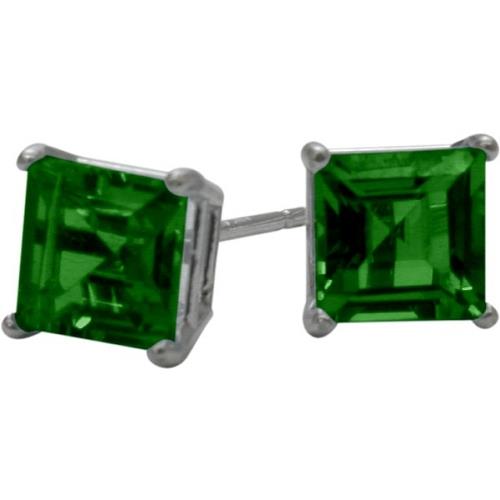 0.65Ct. Created 4mm Square Princess Emerald 14 Karat White Gold Stud Earrings