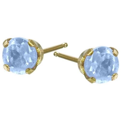 Image 1 of 1.. 0.18Ct. Genuine Small 3mm Aquamarine 14 Karat Yellow Gold Round Earrings