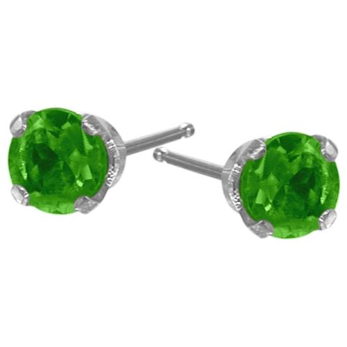 Genuine Small 2.5mm Emerald 14 Karat White Gold Round Earrings