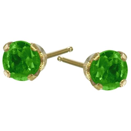 Genuine Small 2.5mm Emerald 14 Karat Yellow Gold Round Earrings