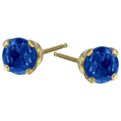 Genuine Small 2.5mm Sapphire 14 Karat Yellow Gold Round Earrings