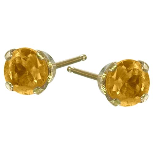 Genuine Small 2.5mm Citrine 14 Karat Yellow Gold Round Earrings