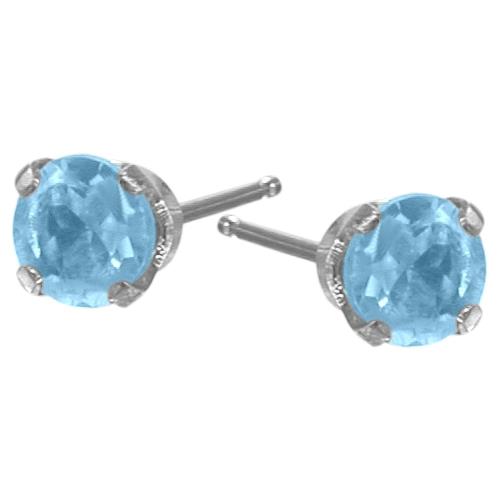 Image 1 of 1.. Genuine Small 2.5mm Blue Topaz 14 Karat White Gold Round Earrings