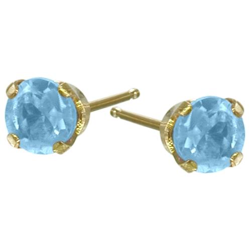 Genuine Small 2.5mm Blue Topaz 14 Karat Yellow Gold Round Earrings