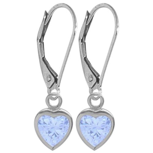 March 1.70 Carat Created Aquamarine White 14 Karat Gold Heart Leverback Earrings