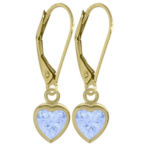 March 1.70 Carat Created Aquamarine Yellow 14 Karat Gold Heart Leverback Earrings
