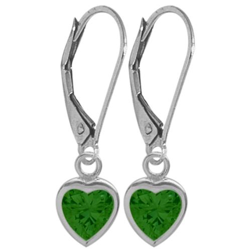 May 1.50 Carat Created Emerald White 14 Karat Gold Heart Leverback Earrings
