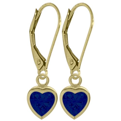 September 2.00 Carat Created Sapphire Yellow 14 Karat Gold Heart Leverback Earrings