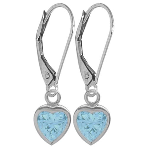 December 1.80 Carat Genuine Blue Topaz White 14 Karat Gold Heart Leverback Earrings