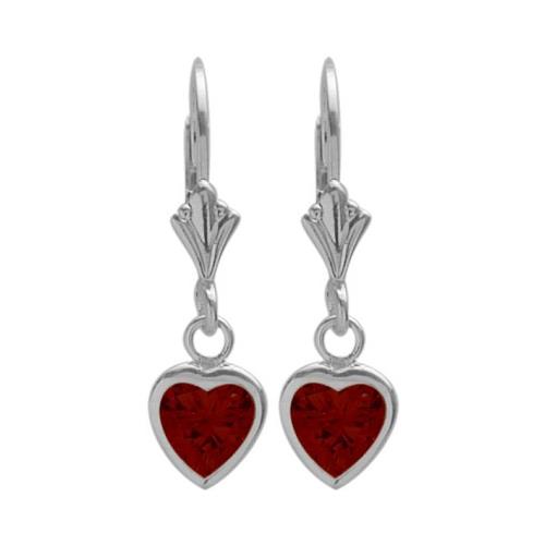 Sterling Silver 1.20 Carat 6mm Genuine Garnet Heart Leverback Earrings