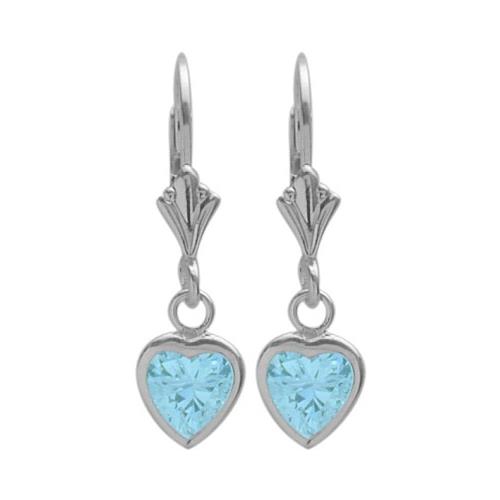 Sterling Silver 1.70 Carat 6mm Created Aquamarine Heart Leverback Earrings
