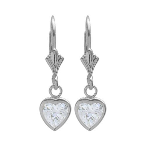 Image 1 of 1.. Sterling Silver 1.60 Carat 6mm Genuine White Topaz Heart Leverback Earrings