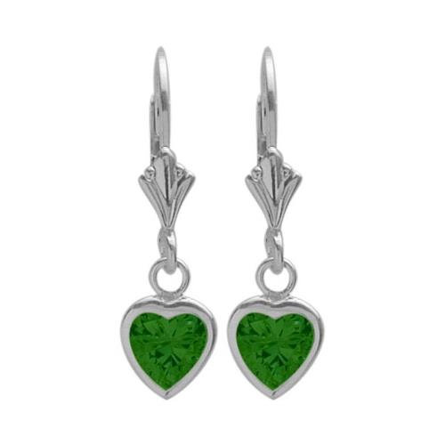 Sterling Silver 1.50 Carat 6mm Created Emerald Heart Leverback Earrings