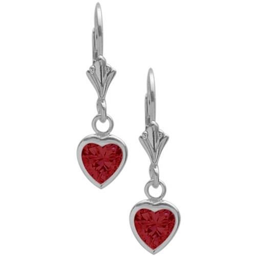 Image 1 of 1.. Sterling Silver 1.80 Carat 6mm Created Ruby Heart Leverback Earrings