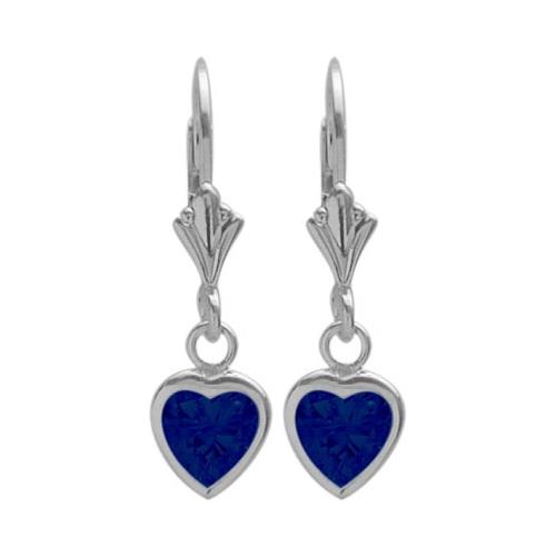 Sterling Silver 2.00 Carat 6mm Created Sapphire Heart Leverback Earrings