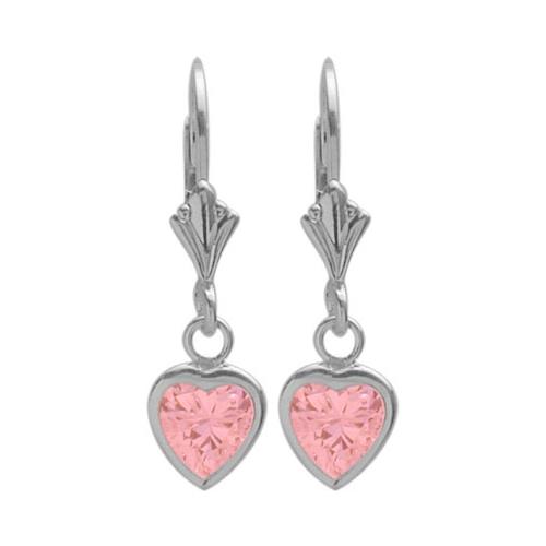 Sterling Silver 2.60 Carat 6mm Created Pink Tourmaline Heart Leverback Earrings