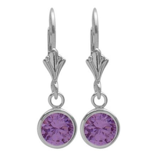 Sterling Silver 0.90 Carat 6mm Genuine Amethyst Round Leverback Earrings