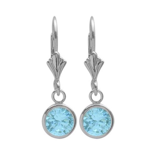 Sterling Silver 1.10 Carat 6mm Created Aquamarine Round Leverback Earrings