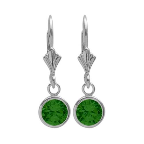 Sterling Silver 0.90 Carat 6mm Created Emerald Round Leverback Earrings